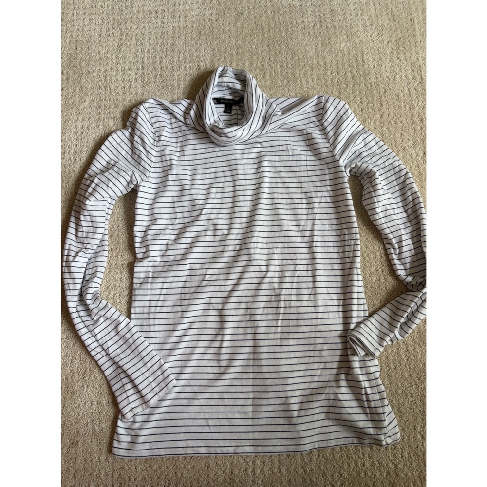 Banana Republic Thin Turtleneck Top Small White‎ Black Stripe Casual